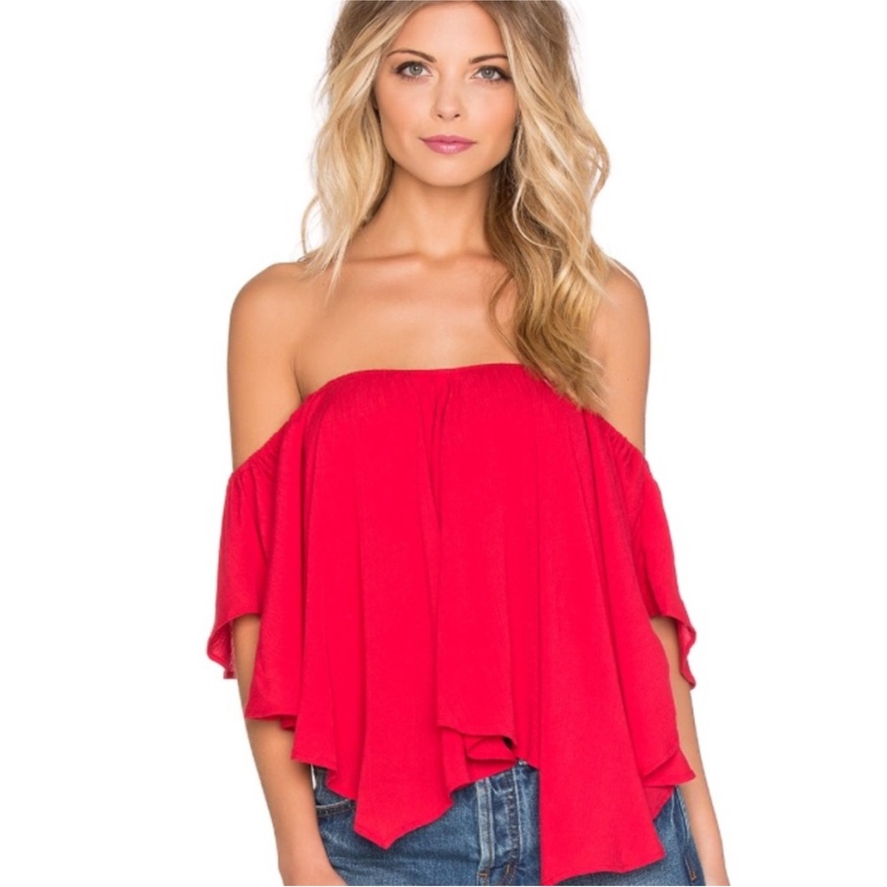 BY FREE PEOPLE NEW Boho Merpati Off Shoulder Poppy Lace-up Back Crop Top M!🌺